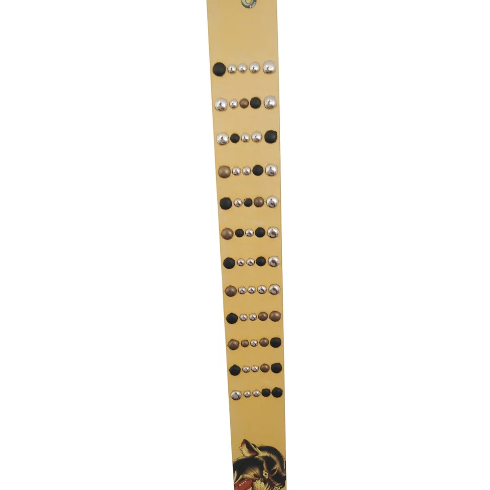 Ed Hardy Yellow Leather Belt‎ with Tattoo Design Sz 36 NWT